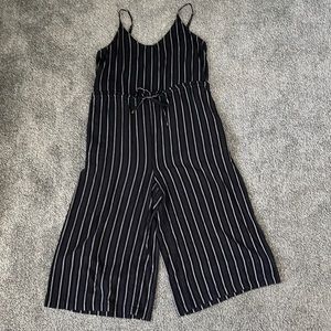 Universal Thread Linen Blue Striped Wide Leg Jumpsuit, SIZE M